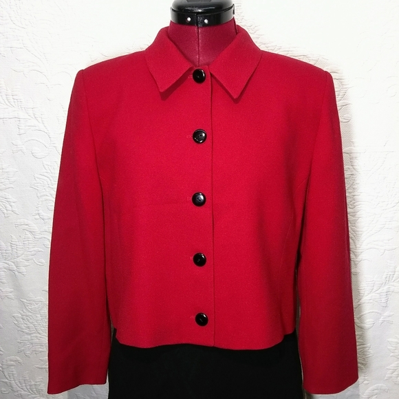 Pendleton Red 80s 90s y2k Wool Button Up Cropped Blazer Jacket Size 10 - Picture 2 of 12